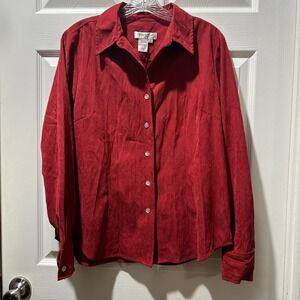 Coldwater Creek Red Faux Suede Button Down Shirt Womens Medium Western Going Out
